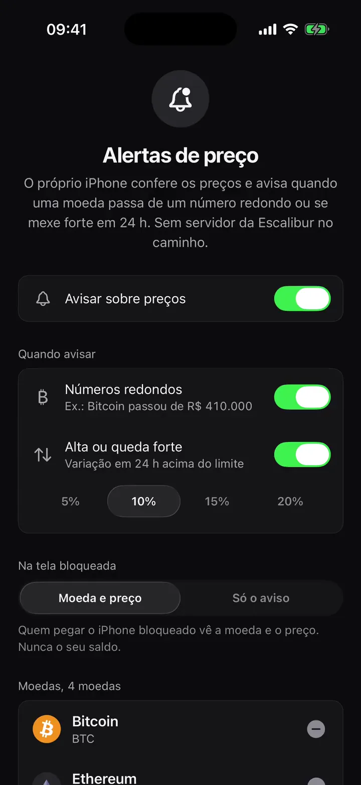 Alertas de preço: ligar e escolher quando avisar