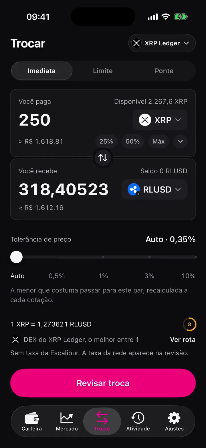 Trocar XRP por RLUSD no livro do XRP Ledger